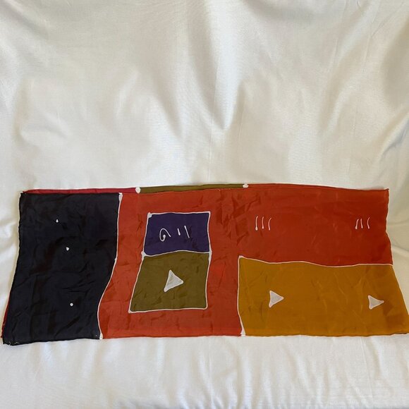Colorful Geometric Silk Rectangle Scarf With Abstract Design - Picture 1 of 4